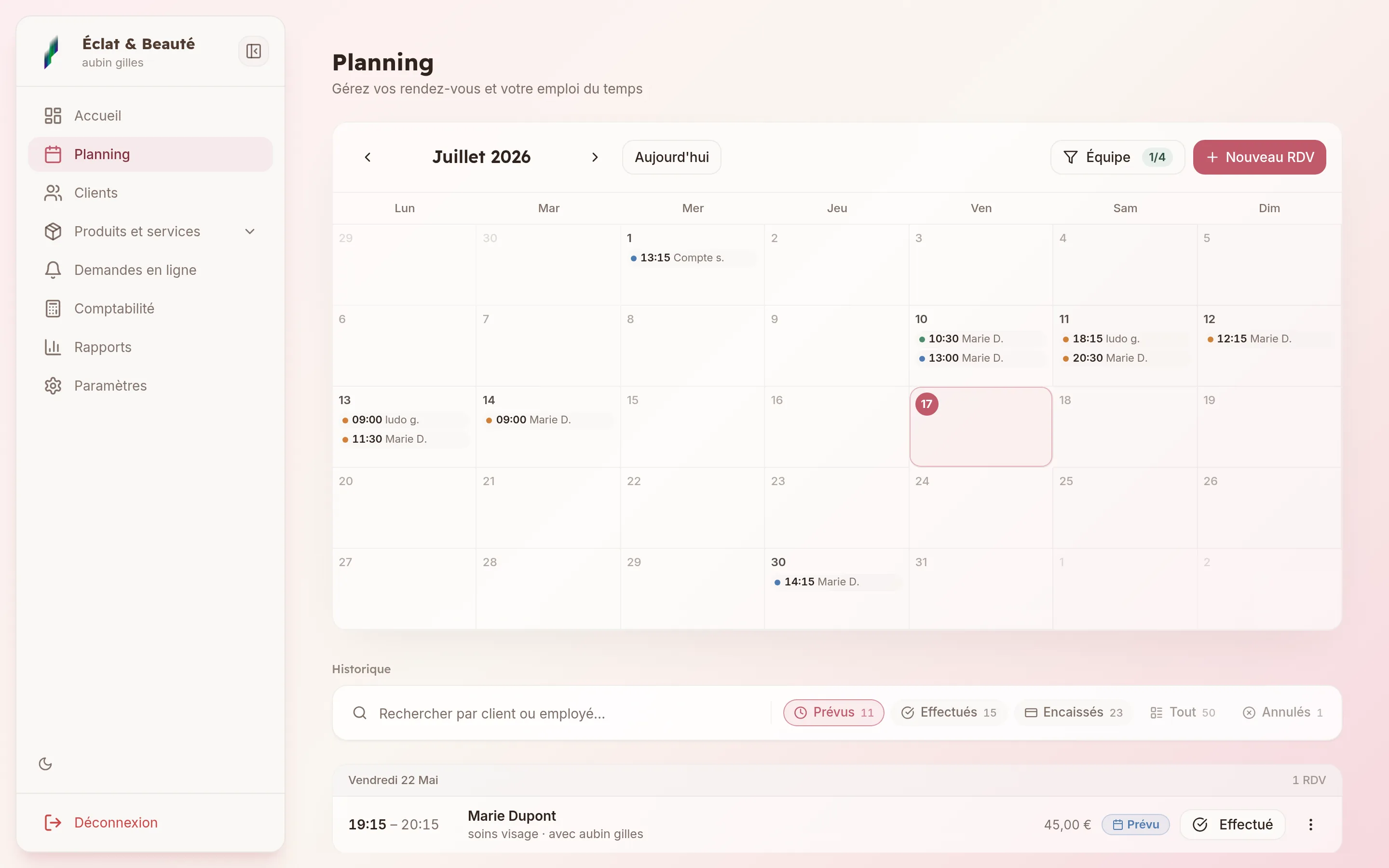 Capture d'écran — Planning