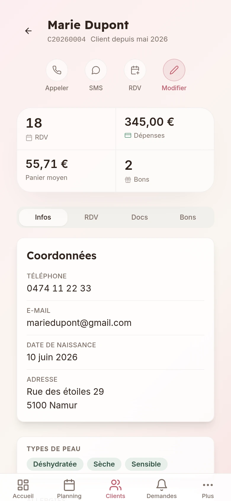Capture d'écran mobile — Clientes