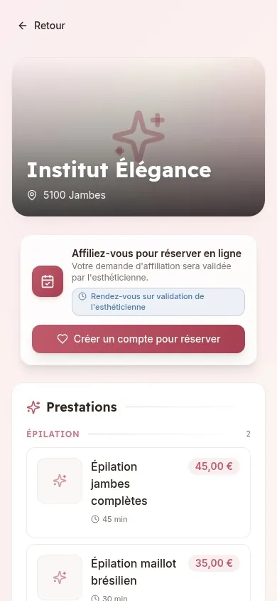 Capture d'écran — Réservation en ligne